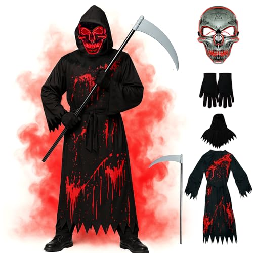 Loyalboom Halloween Costumes for Adults Grim Reaper Costume with Ghostface Inspired Scary Scream Robe with Hood,Mask and Sickle Spooky Outfit for Party or Trick or Treat（Adult,Free Size)
