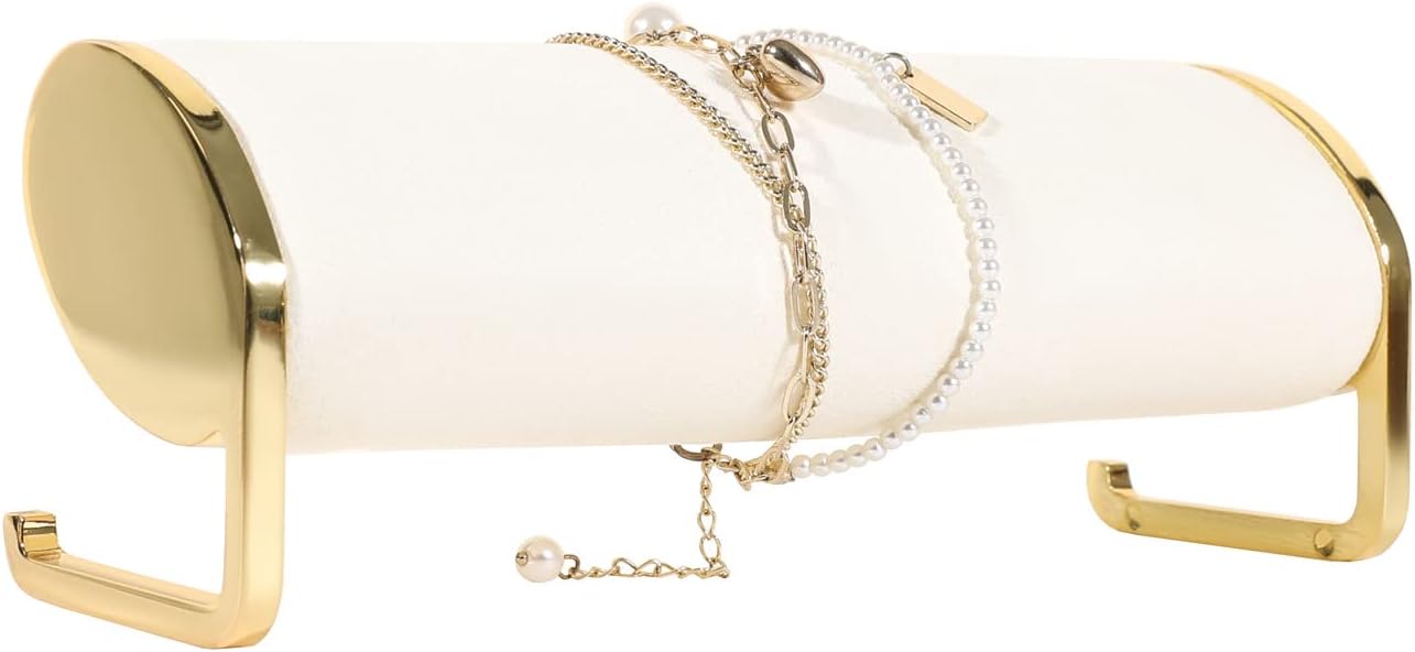 GemeShou Beige velvet bracelet display for selling, bangle organizer and storage for show, watch holder stand gold jewelry holder for woman【Long bracelet organizer-Beige】