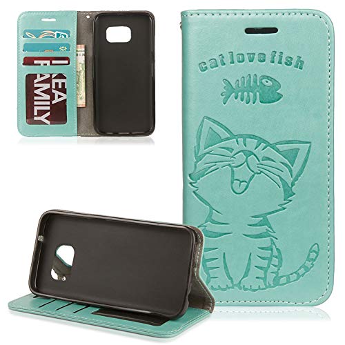 Preisvergleich Produktbild ZCXG Galaxy S7 Hülle,Weich Slim Madam Frauen Brieftasche Hülle Leder Magnet Ständer Katze Niedlich Kartenhalter Geldbeutel Kreditkartenhüllen Handyhülle Samsung Galaxy S7 Grün