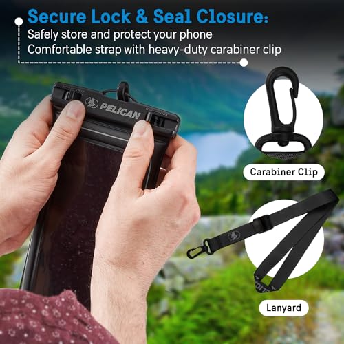 Image of Pelican 4 Pack Marine Waterproof Phone Pouch (Regular) - Stealth Black | Touchscreen IP68 Floating Waterproof Phone Case w /Detachable Lanyard - Fits All Phones - Beach Cruise Ship Travel Essentials