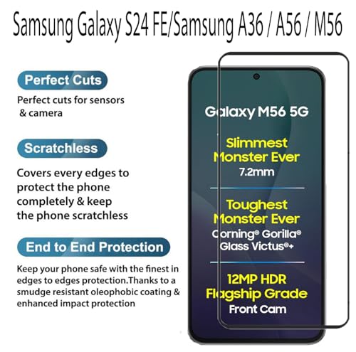 Image of FabeKee Tempered Glass Screen Protector Compatible For Black Cellphone With Edge To Edge Coverage And Easy Installation Kit (Transparent, Samsung Galaxy M56 5G)