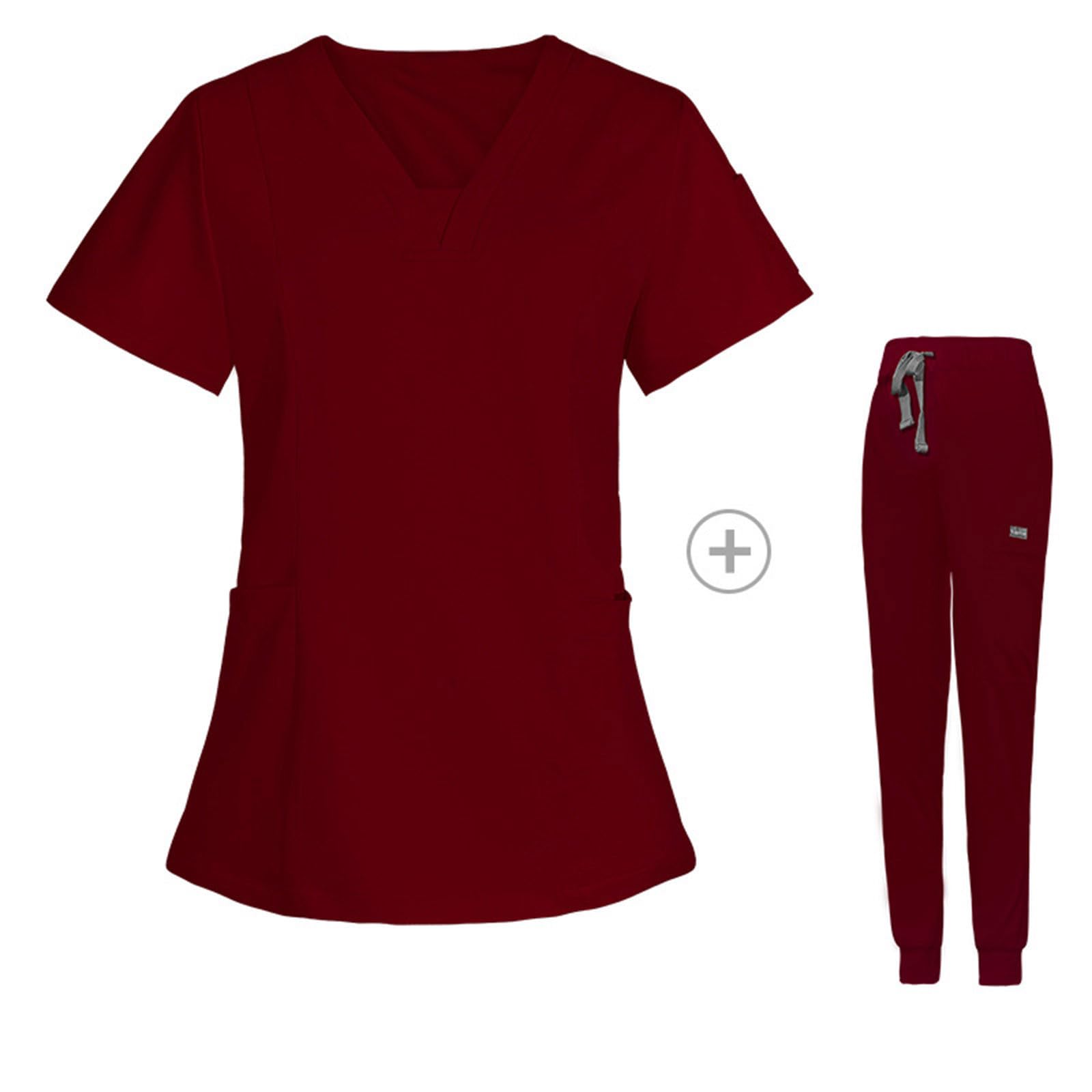 Damen-Schrubb-Set Schlupfkasack + Schlupfhose Set Medizin Arzt Uniform Schlupfjacke Oberteil mit Hose Medizinische Berufsbekleidung mit Elastan Medizinische Uniform für Beauty Salon Klinik Krankenhaus