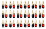 Aurum Pro Series 24k Gold Plated Connector Banana Plugs - 36 Pack (18 Red, 18 Black)