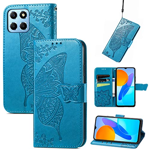 FERLAN Custodia Portafoglio Con Blocco RFID Per Honor X8 5G / X6 5G / 70 Lite - Cover In Pelle Con Chiusura Magnetica, Supporto Regolabile, Blu