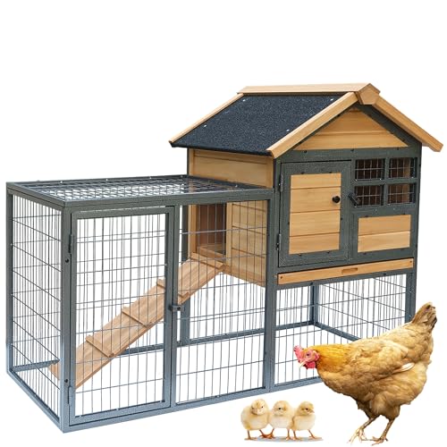 Chicken Coop and Run, Two Story Rabbit Hutch Indoor Outdoor, Waterproof Metal Frame Hen House with Nesting Box Rabbit Cage, Deep No Leak Pull Out Tray, for Chick, Bunny