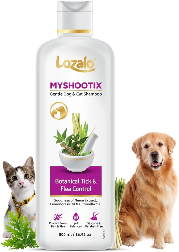 Lozalo Botanical My Shootix Anti Tick Pet Shampoo 500 ml, Tick and Flea Control Shampoo for Dogs & Cats of All Breeds, with Neem, Citronella & Tulsi Extract, Paraben Free