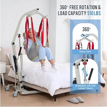 Patient Lift for Home Use with Sling - Portable, Medical Patient Transfer Lift System, Lift Chair Lift Assist for Elderly with Adjustable Base,510lb Weight Capacity,White