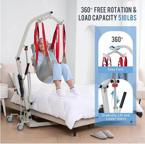 Patient Lift for Home Use with Sling - Portable, Medical Patient Transfer Lift System, Lift Chair Lift Assist for Elderly with Adjustable Base,510lb Weight Capacity,White