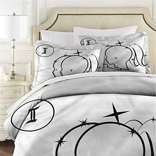 Mannwarehouse Zodiac Gemini Parure de lit surdimensionnée 3 pièces (1 housse de couette + 2 taies d'oreiller), ultra douce, fermeture éclair, très grand...