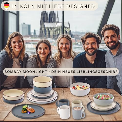 SÄNGER Bombay Moonlight | Kombiservice 20 teilig, Steingut Geschirr 4 Personen, 4x Speiseteller 4x Dessertteller 4x Schalen 4x Pastateller 4x Kaffeebecher, Teller Set bunt | VALUE COLLECTION