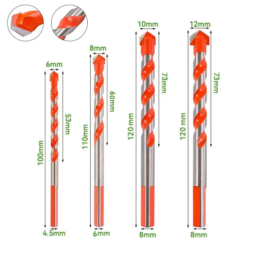 1-10PCS Set di punte da trapano for muratura in carburo tungsteno for metallo acciaio porcellana piastrelle ceramica cemento mattoni legno 6-12mm strumenti perforazione(10pcs 6mm)