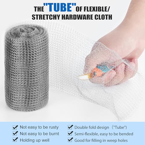 Image of Valchoose Upgraded Not Rusty 5 inchX 30 Ft Stainless Steel Mesh Gap Blocker, Flexible Stainless Steel Wool Holding up Well Tight Spots, Wire Mesh Hole Fill Fabric, Stainless Steel Wool Roll Easy to Work
