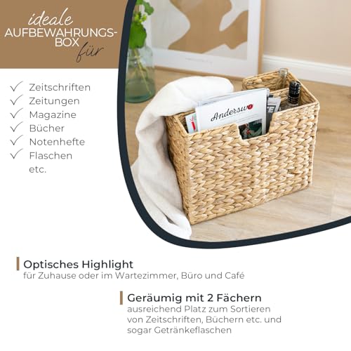 HMF Zeitungsständer, Zeitungskorb geflochten aus Wasserhyazinthe | 2 Fächer | 40 x 20 x 33 cm