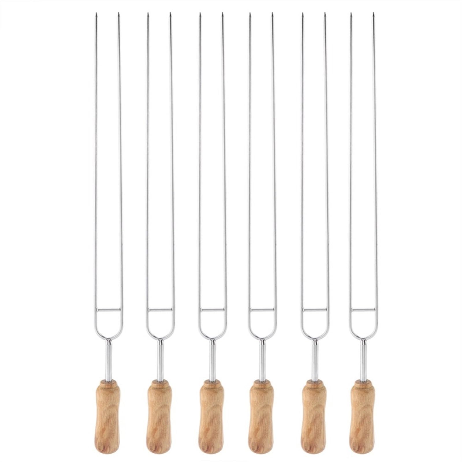 vfdaSWQQ BBQ stick, Kebab Skewers, U-shaped BBQ Fork Barbecue Stainless Steel Wood Handle -shaped Roast Needle Forks