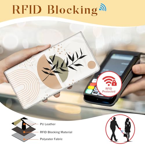 Immaturus Womens Wallet, Abstract Art Leaf Slim Thin RFID Blocking Credit Card Wallets, Long Bifold PU Leather Card Holder Organizer, Cash Clutch Billfold with Zipper Coin Pocket Ladies Girls Gift4