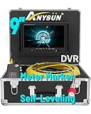 Sewer Camera Self Leveling, Anysun Sewer Inspection Camera 100ft with Meter Marker, 9'' Monitor and DVR, Plumbing Pipe Camera with 12 Lights, Drain Sewer Camera for Plumber, Homeowner(16GB Card)