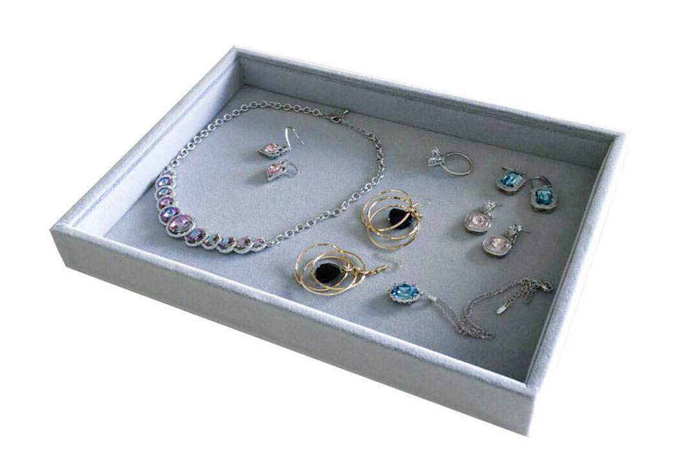 Svea DisplayStackable Tray Grey Velvet Premium Quality Jewelry Small Collections Organizer Multi Function Practical Versatile Design Home Store Trade Show Holder Closet Drawer Divider Inserts