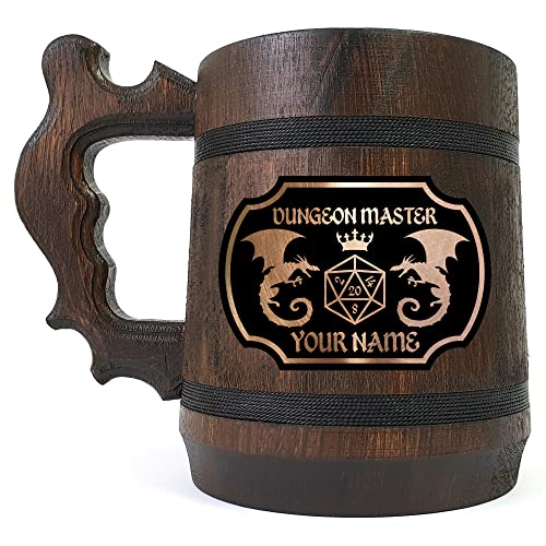 Dungeon Master Wooden Beer Mug, Dungeons and Dragons Beer Tankard, Personalized Beer Stein, DM DnD Gift