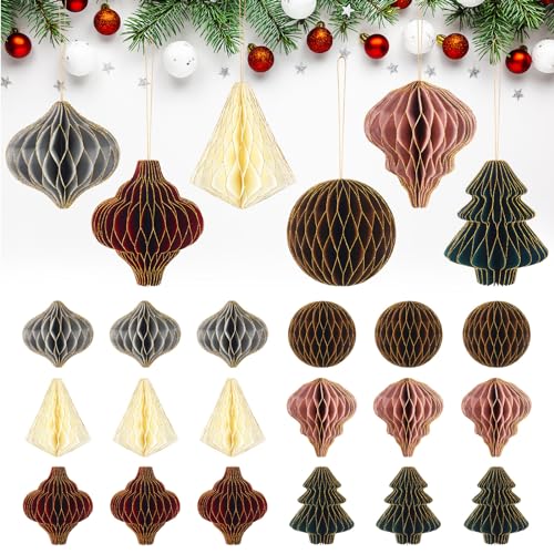 Lanterne de Noël en papier nid d'abeille suspension decorative Noel pour salon et salle - 48pcs