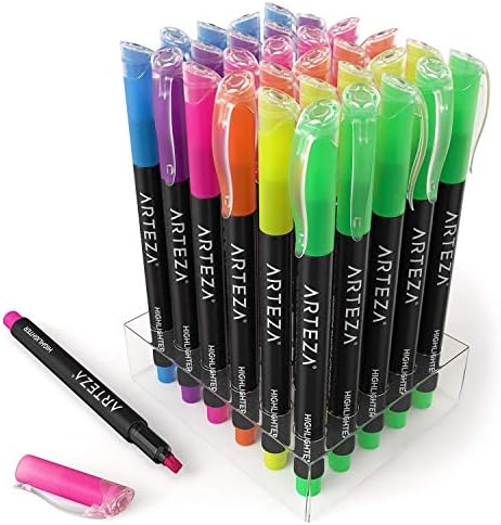 ARTEZA Coloured Highlighter Pens, Set of 30, Narrow Chisel Tip, 6 Assorted Neon Colours, Made with Non-Toxic Ink, for School & Office