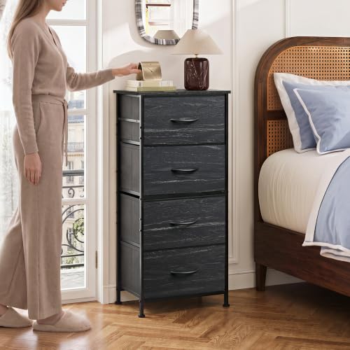 Image of WLIVE Small Dresser Nightstand for Bedroom, 4 Drawers, Black Wood Grain