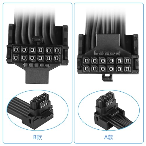 Image of CERRXIAN 1FT ATX3.0 12VHPWR 90 Degree Angle Extension Cable,PCI-e 5.0 12VHPWR ATX3.0 600W 16 Pin Male to Up Angled Female Power Cable,for Graphic Card GPU 12+4pin RTX 3090Ti 4070Ti 4080 4090 (A-1FT)