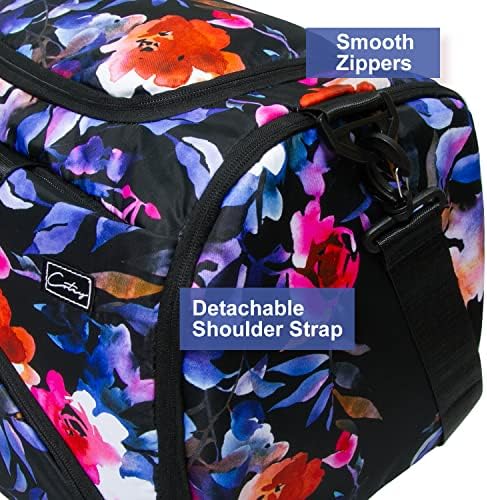 COTEY 22" Weekender Bags for Women, 38L Travel Duffle Bag for Women Overnight, Large Carry on Duffel with Shoe Compartment, Waterproof - Black Floral 3 COTEY 22" Weekender Bags for Women, 38L Travel Duffle Bag for Women Overnight, Large Carry on Duffel with Shoe Compartment, Waterproof - Black Floral