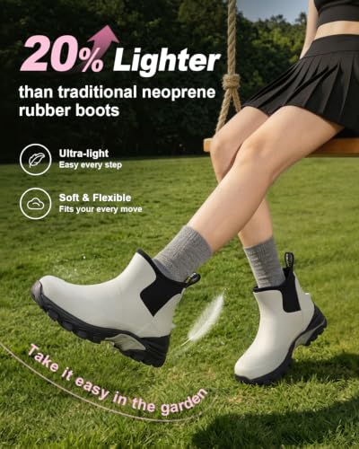 Image of Kalkal Women's Rubber Boots Waterproof Fishing Deck Boots with Shock Absorption Sports Sole, Ankle Rain Mud Boots for Outdoor Garden Chore