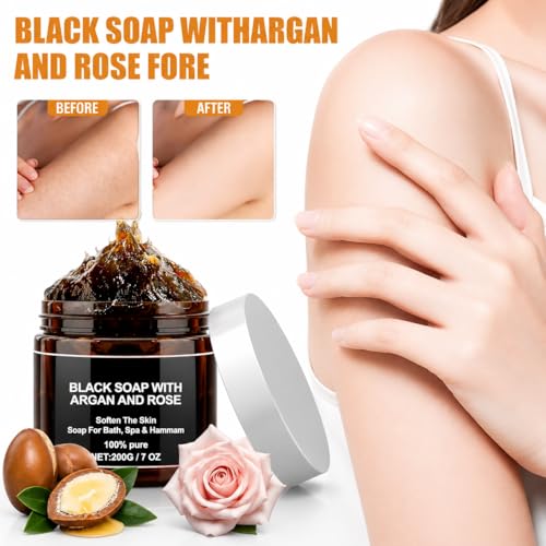 Image of Moroccan Beldi Soap - Natural Organic Black Soap for Ideal for Body Scrub, Spa & Hammam Rituals, Removes Dead Skin Cells 200 grams