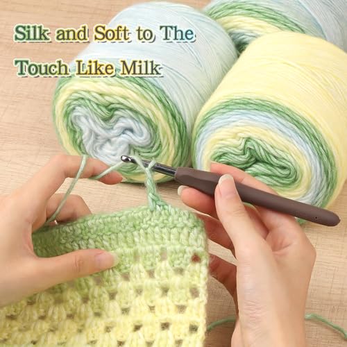 Image of Katech Ombre Yarn for Crocheting-Gradient Cake Yarn-4x100g 60% Cotton 30% Acrylic 11% Wool-Multicolor Soft Rainbow Cotton Crochet Yarn for Scarves, Shawls, Blankets and Garments(R)