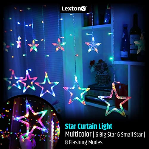 Image of Lexton 12 Stars 138 Led Curtain Lights with 8 Flashing Modes Decoration for Christmas, Wedding, Party, Home, Patio Lawn Multicolor (138 Led-Star, Pack of 2)