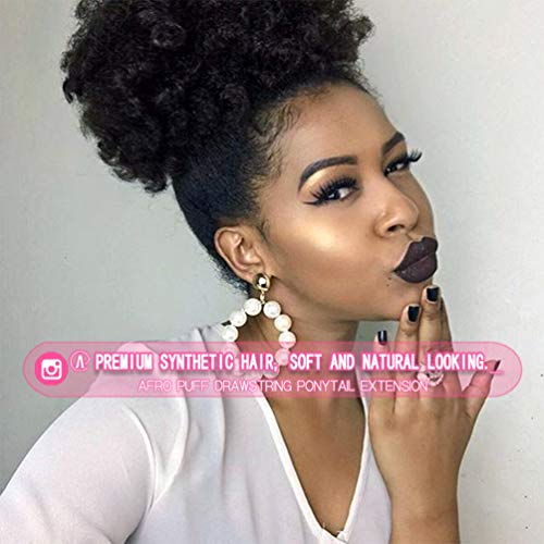 Afro Puff Drawstring Ponytail Extension For Black Women, Premium Black 1B# 80Gram Short Synthetic Afro Puff Ponytail For Natural Hair, Clip On Kinky Drawstring Curly Ponytail Bun #TOP1