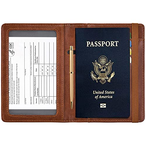 Herriat Passport And Vaccine Card Holder Combo,Cover Case With Cdc Vaccination Card Slot, Leather Travel Documents Organizer Protector, With Rfid Blocking, For Women And Men #TOP3
