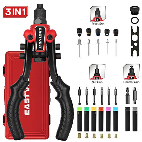 Eastvolt Rivet Nut Tool, 3 In 1 Hand Rivet, Rivet Gun Rivet Nut Tool Reamer 3 In 1 Set, Including 60Pcs Rivet Nuts, 6 Metric & Sae Mandrels And 2 Reaming Mandrels With Carrying Case (Bt-501) #TOP1