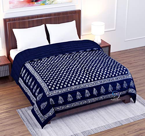 LushHavenDecor Jaipuri Razai Double Bed Gold Print with Computerized Quilting Use as Soft and Breathable Cotton Comforter Quilt Rajai Blanket Dohar Size 85X100 inch Blue Pack of 1 (B08XQV2TGK) Amazon Price History, Amazon Price Tracker
