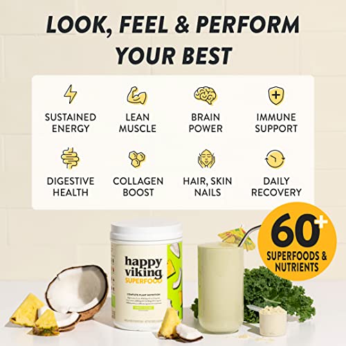 Happy Viking Greeña Colada Plant Protein Powder, Created By Venus Williams, 20G Protein, Low Carb, Keto, Vegan, Gluten-Free, Non-Gmo, Superfoods, Complete Meal Replacement, 1 Canister (24 Oz.) #TOP3