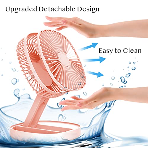 Image of DEPOZA 7 Inch Travel Fan, Portable Folding Desk Fan with 3 Speeds, 185 Rotation, Battery Operated & Rechargeable, Quiet Small Table Fan for Bedroom, Office
