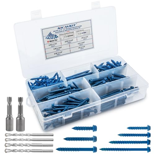 RURITKIT 200Pcs Concrete Screws with Drill Bit and...