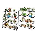 EAGLE PEAK Greenhouse Shelving Staging Double 4 Tier, Outdoor/Indoor Plant Shelves, 35"x12"x42", Green