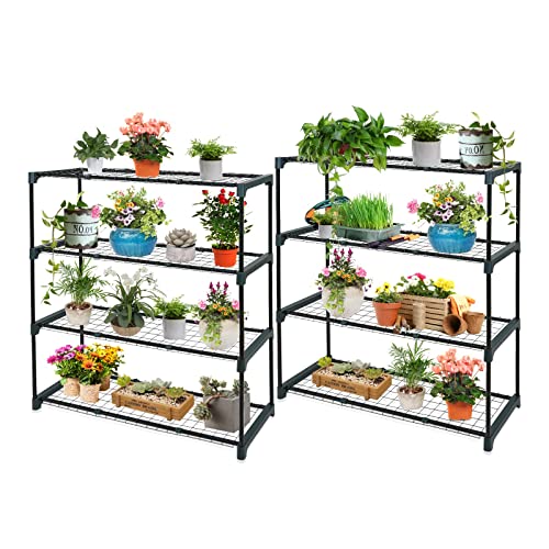 EAGLE PEAK Greenhouse Shelving Staging Double 4 Tier, Outdoor/Indoor Plant Shelves, 35'x12'x42', Green