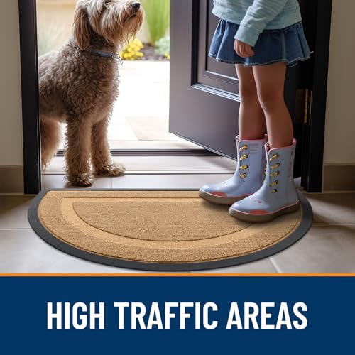 Image of OLANLY Half Circle Door Mat Indoor Outdoor Entrance Welcome, Waterproof All-Season, All-Weather Doormat, Sturdy Natural Rubber, Low Profile, Easy Clean Patio Porch Entryway Mat, 33x21, Butter Yellow