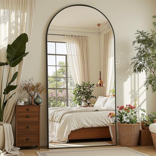 Suidia Arched Full Length Mirror, 78"x38" Floor Mirror Freestanding, Floor Standing Full Body Mirror with Stand for Bedroom, Hanging Mounted for Living Room Cloakroom, Black