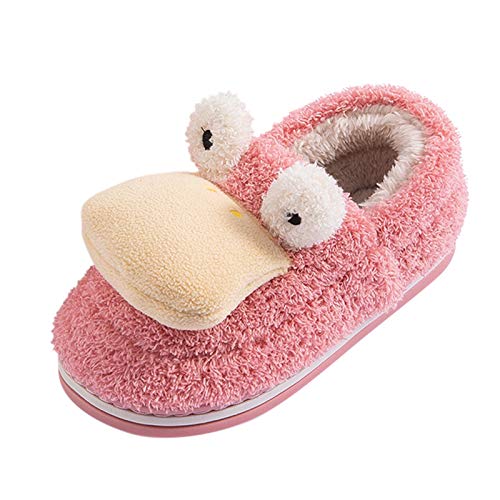 Girls Boys Home Slippers Warm House Slippers Fur Lined Winter Indoor Shoes,Cute Animals Plush Non-Slip Bedroom Indoor Shoes Pink