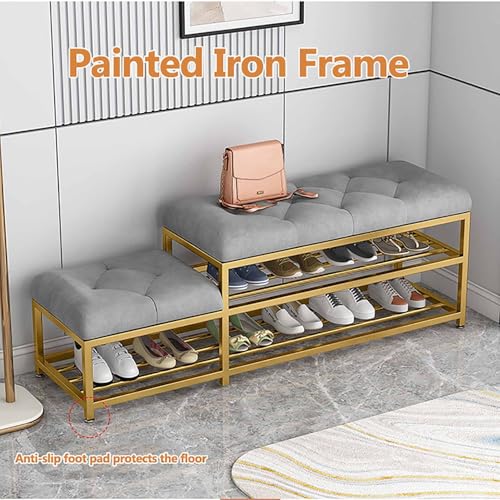 Banc à chaussures bleu en métal robuste au design épuré 120 cm - 6