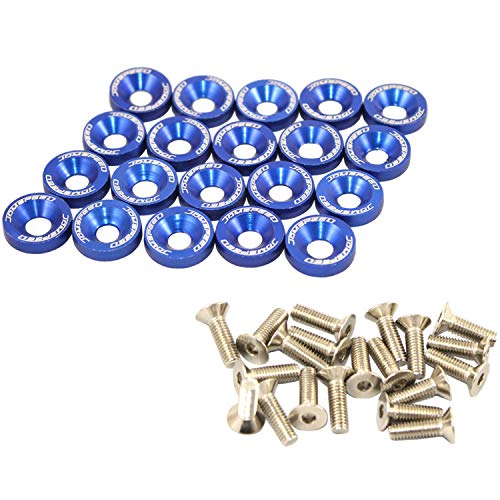 Image of JDMSPEED 20 Pcs Blue CNC Billet Aluminum Fender Washer Engine Bay Dress Up Kit