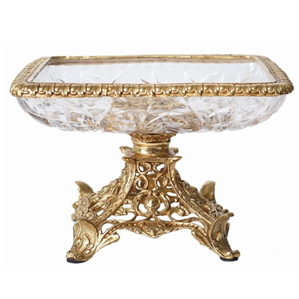 weining Candy Dish Retro Candy Containers Crystal Glass Candy Bowl Storage Container Candy Jars with Brass Carved Base (Color:A)