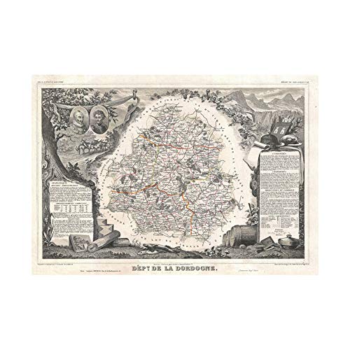 Wee Blue Coo Map Antique Levasseur Dordogne Department France Wall Art Print