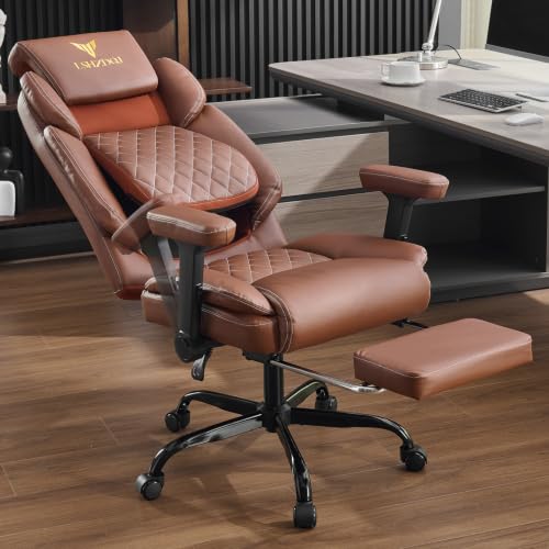 Image of Big Tall Office Chair with Footrest, PU Leather Executive Desk Chair Brown