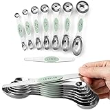 Spring Chef Magnetic Measuring Spoons Set, Dual Sided, Stainless Steel, Fits in Spice Jars, Pistachio, Set of 8, 2 Pack