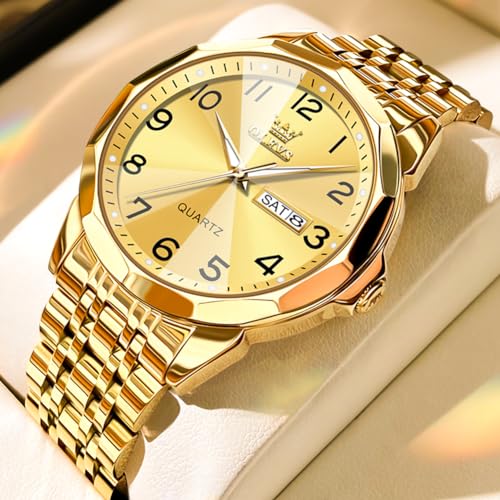 Image of OLEVS Watches for Men Business Dress Diamond Analog Quartz Big Face Luxury Classic Stainless Steel Waterproof Luminous Two Tone Wristwatch